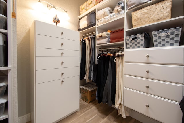 spacious closet featuring light hardwood / wood-style flooring