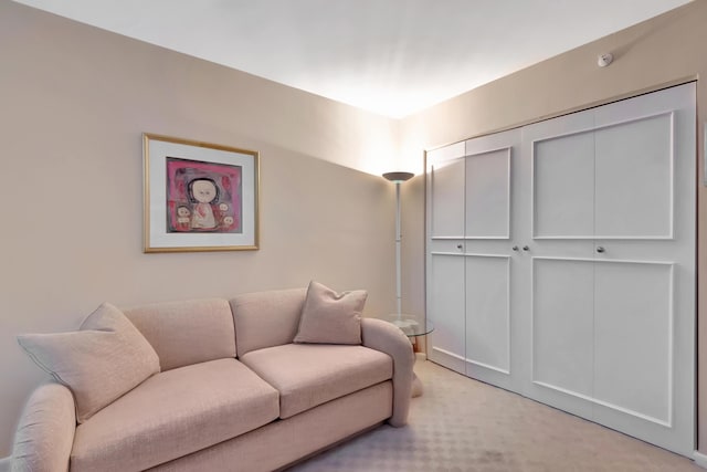 living room featuring light colored carpet