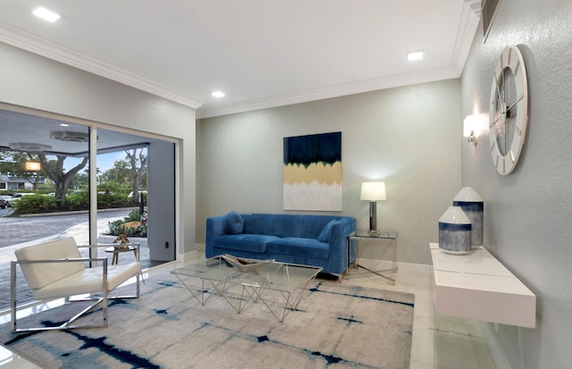 living room featuring ornamental molding