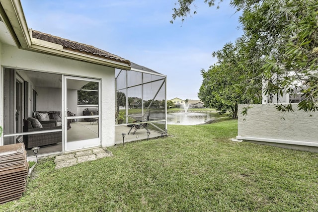 view of yard with a water view