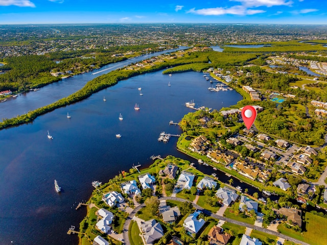 bird's eye view featuring a water view