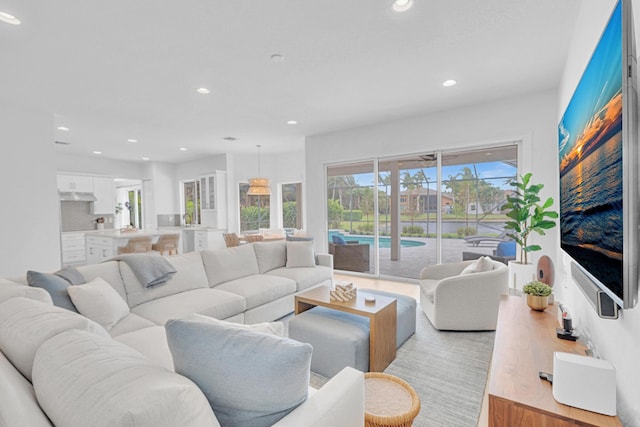 living room with light hardwood / wood-style flooring