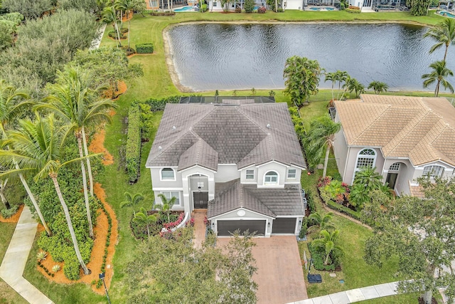 bird's eye view featuring a water view