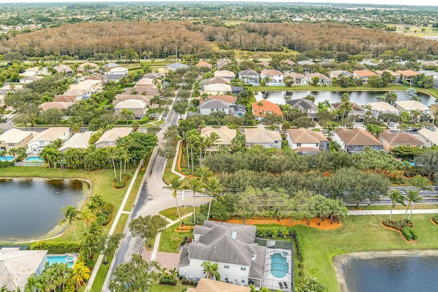 aerial view with a water view