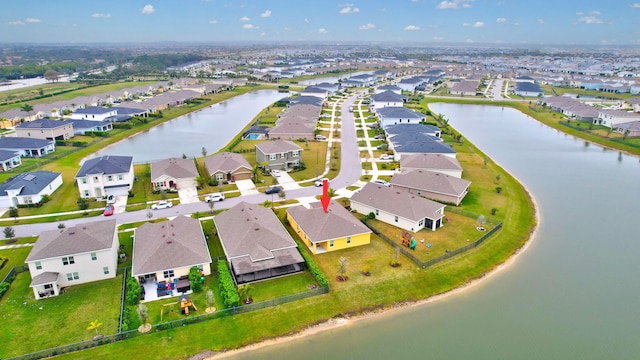 aerial view with a water view