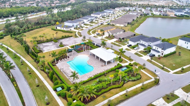 aerial view with a water view