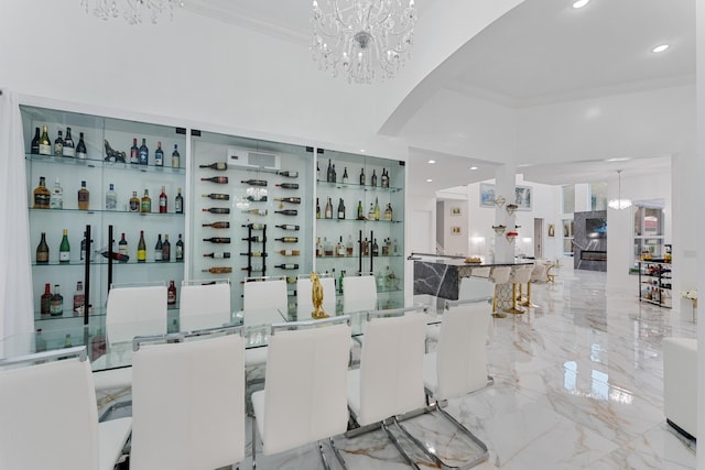 dining area featuring ornamental molding