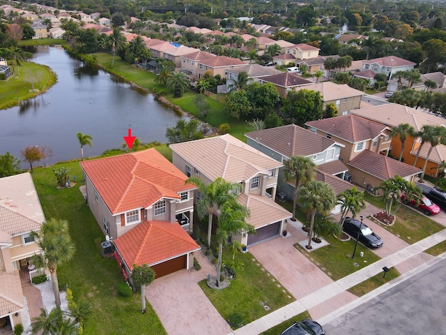 aerial view with a water view