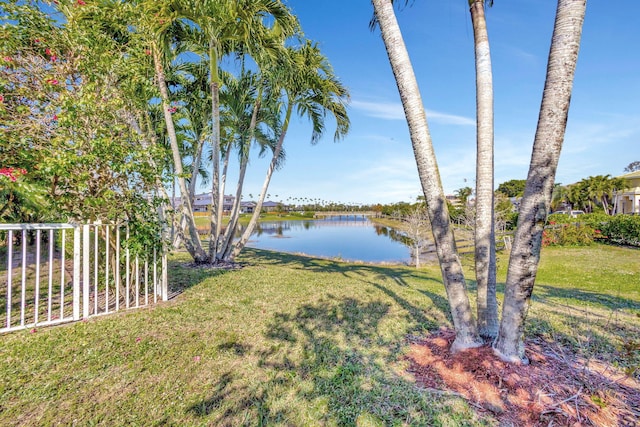 view of yard with a water view