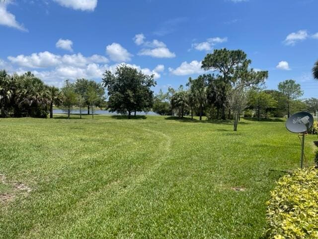 view of yard with a water view