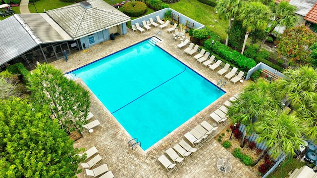 view of swimming pool with a patio