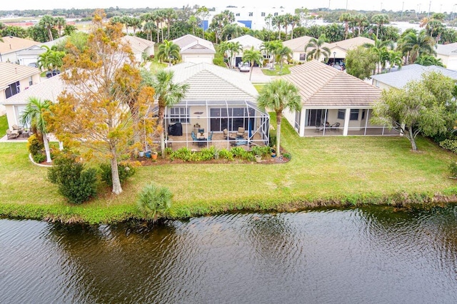 aerial view with a water view