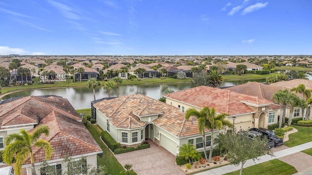 aerial view with a water view