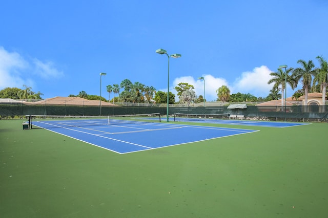 view of tennis court with fence