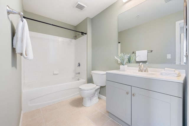 full bathroom with toilet, vanity, tile patterned flooring, and shower / bathtub combination