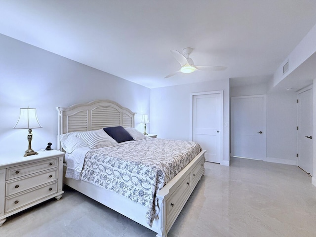 bedroom featuring ceiling fan