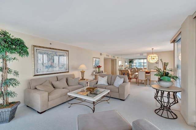 living room with light colored carpet