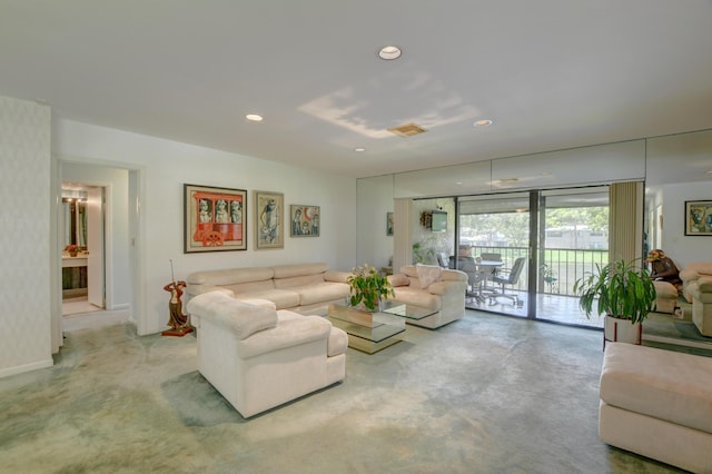 living room with light carpet