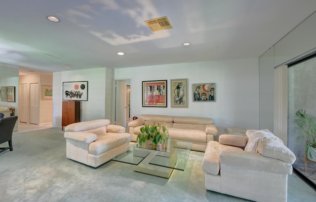 living room featuring light colored carpet