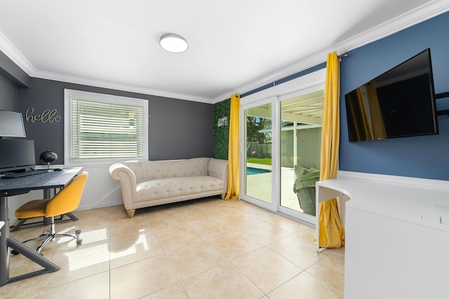 office featuring tile patterned flooring and crown molding