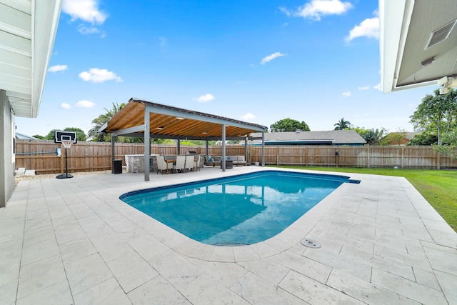 view of swimming pool with a gazebo and a patio