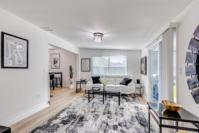 living room with light wood-type flooring