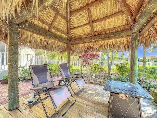 wooden deck with a gazebo