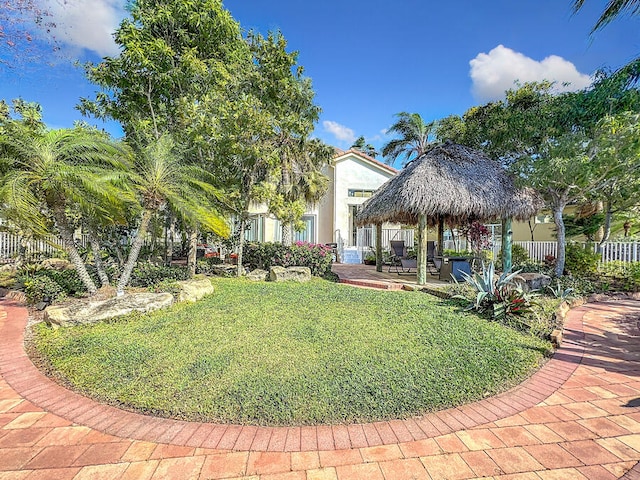 view of yard featuring a patio area and a gazebo