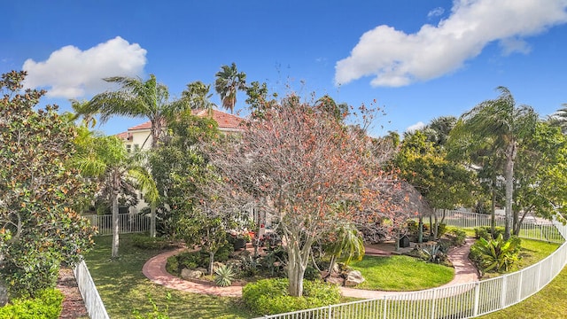 view of property's community with a lawn