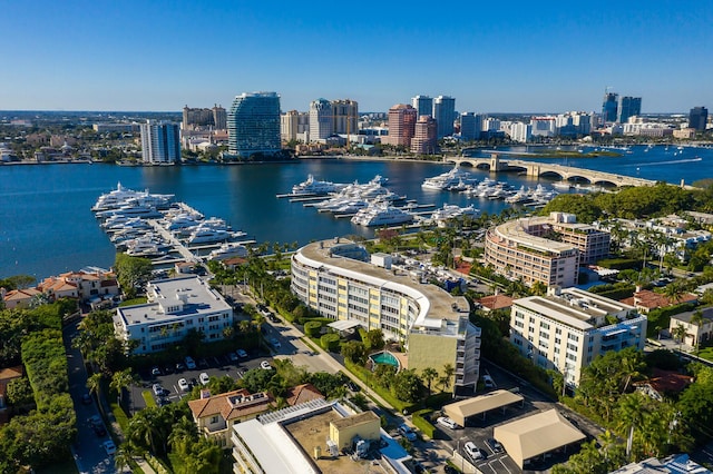 aerial view featuring a water view