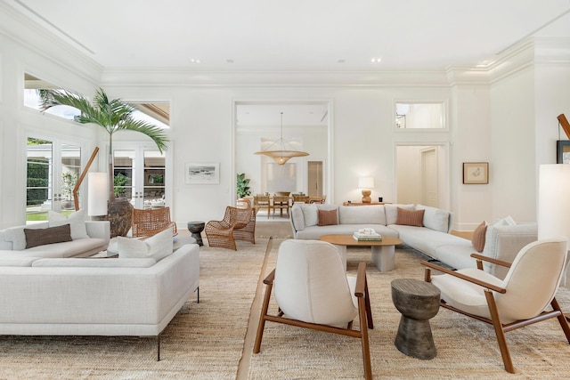 living room featuring ornamental molding