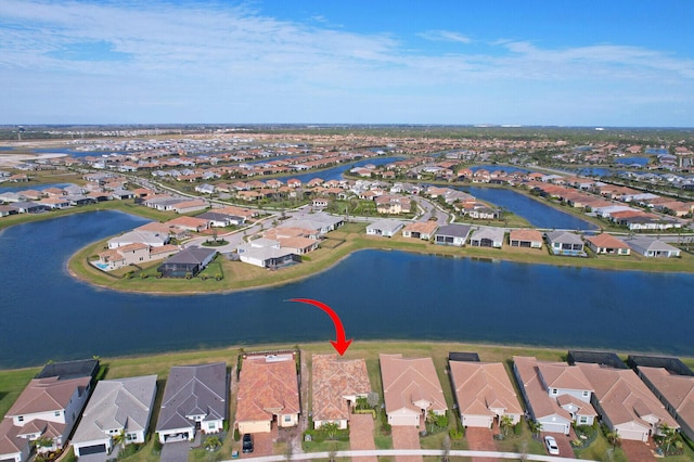 aerial view featuring a water view