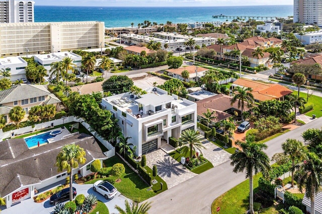 aerial view with a water view