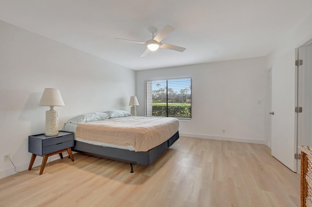 bedroom featuring ceiling fan and light hardwood / wood-style floors