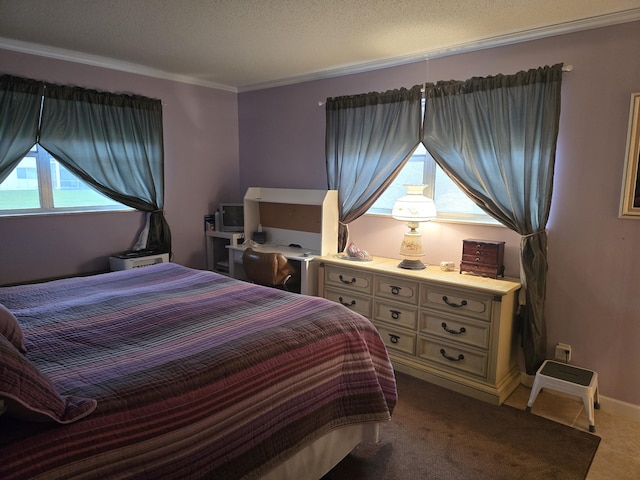 bedroom with multiple windows and crown molding