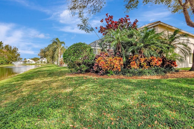 view of yard with a water view