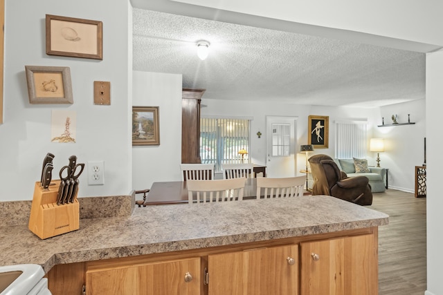 kitchen with range and a textured ceiling