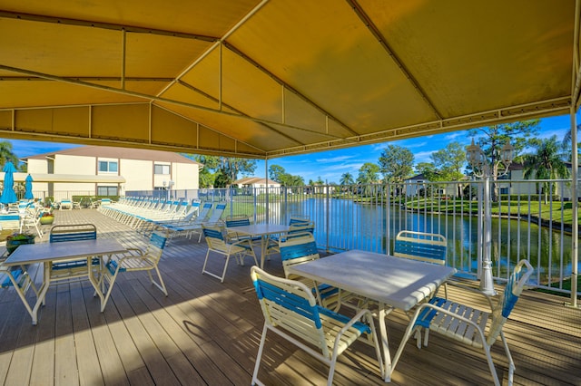 dock area featuring a swimming pool and a water view