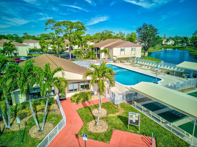 bird's eye view featuring a water view