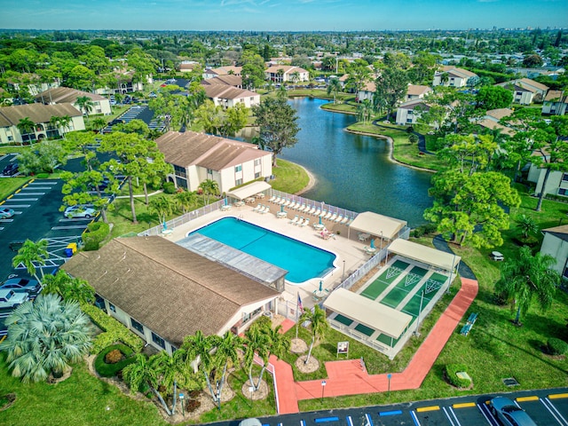 aerial view with a water view