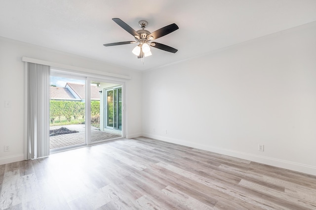 empty room featuring ceiling fan and light hardwood / wood-style flooring