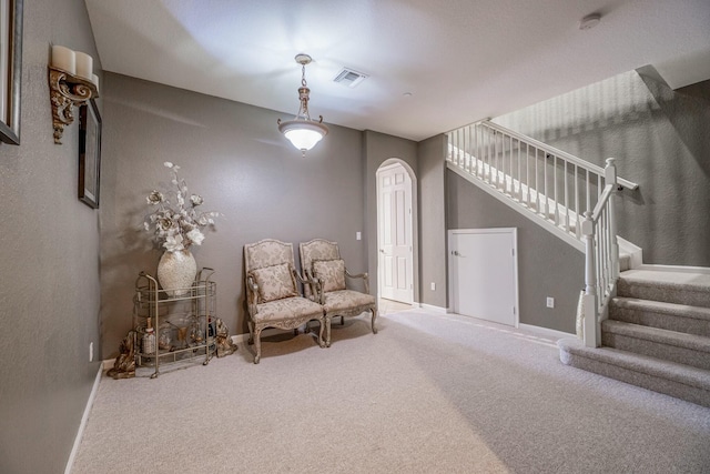 sitting room featuring carpet flooring