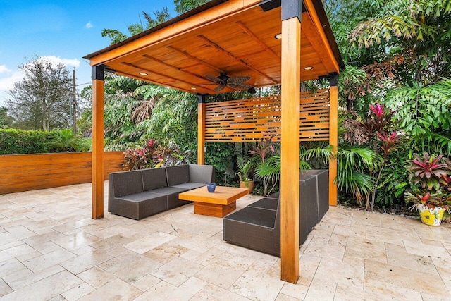 view of patio / terrace with ceiling fan and an outdoor hangout area