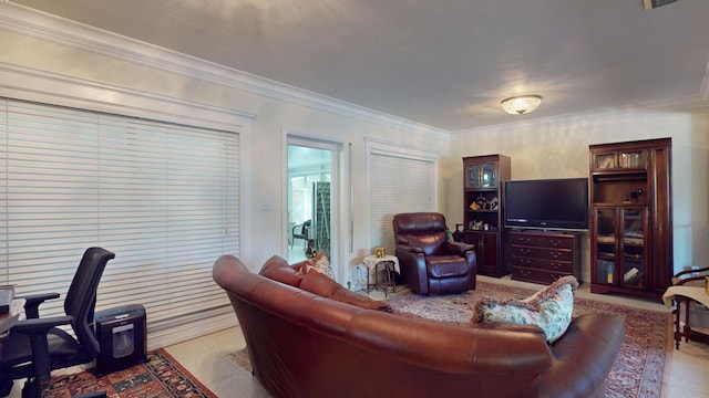 living room featuring ornamental molding