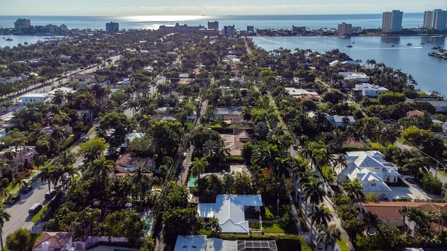 aerial view with a view of city and a water view