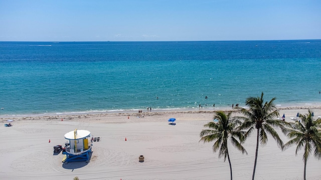 view of water feature with a beach view