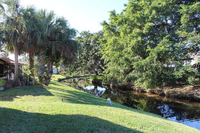 view of yard with a water view