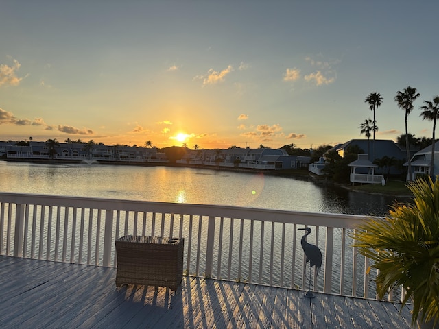 view of dock with a water view