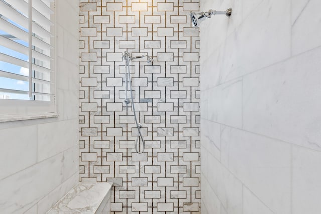 interior details featuring tiled shower