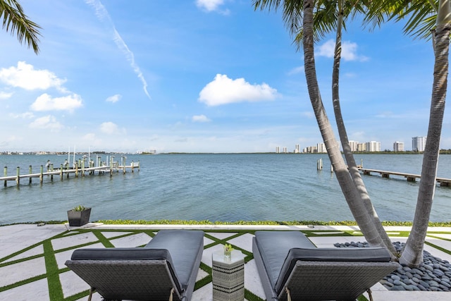 dock area featuring a water view